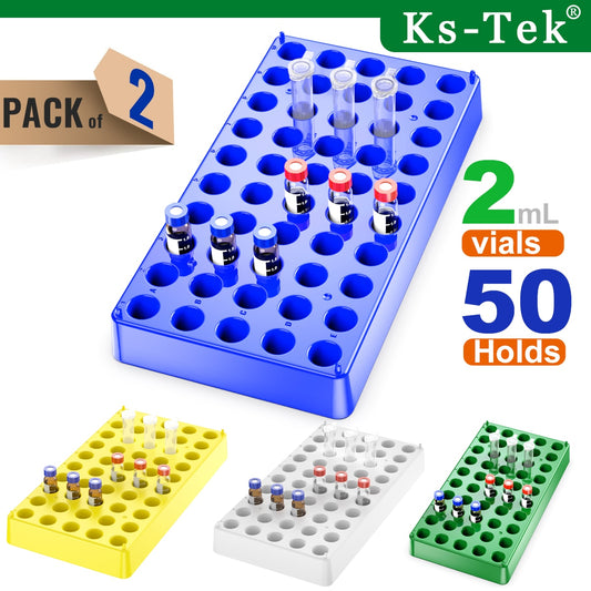 2 Pack Plastc Vial Rack 50 Holds Diameter 12mm 1.5/2ml Vials Centrifuge Tube Racks Stackable Lab Supplies by Ks-Tek