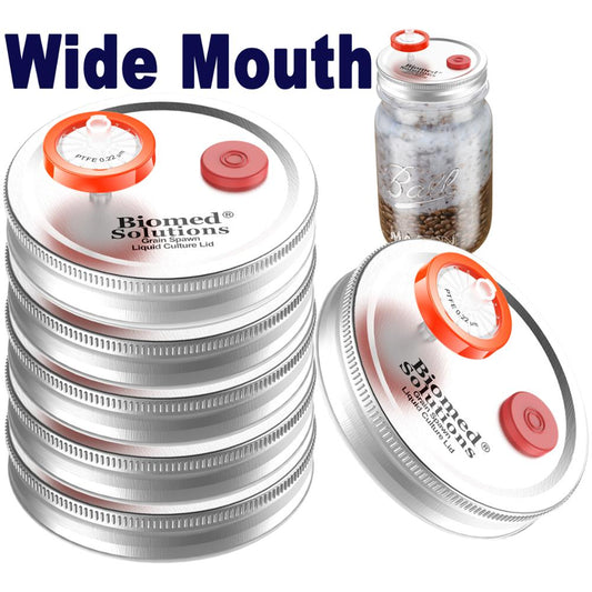 NEW 6pcs Liquid Culture Lids - Autoclavable Wide Mouth Jar Lids with Heavy Duty  Injection Port for Mushroom Cultivation