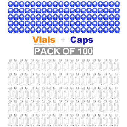 Autosampler 2ml HPLC 9-425  Clear glass vial Bottles with Write-on Spot and 9mm ABS Screw Caps, 100Pcs by Ks-Tek