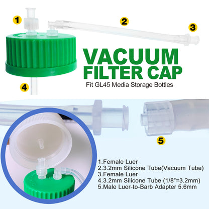 GL45 Sterile Vacuum Filter Cap with 0.22um PES Membrane,Bottle Top Reuseable  By KS-Tek