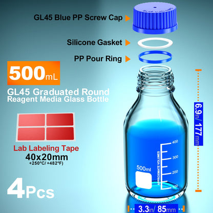 GL45 GL32 GL25 Round Media Storage Bottles Storage Glass Bottle with Blue Screw Cap 25ml 50ml 100ml 250ml 500ml 1000ml by ks-tek