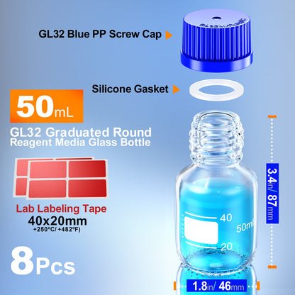 GL45 GL32 GL25 Round Media Storage Bottles Storage Glass Bottle with Blue Screw Cap 25ml 50ml 100ml 250ml 500ml 1000ml by ks-tek