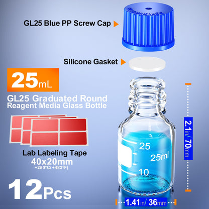 GL45 GL32 GL25 Round Media Storage Bottles Storage Glass Bottle with Blue Screw Cap 25ml 50ml 100ml 250ml 500ml 1000ml by ks-tek