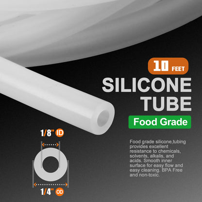 High Temperature Food Grade Pure Silicone Tubing (10ft), 1/8"x1/4" for Home Brewing, Air Hose, Breather, with Tube Cutter