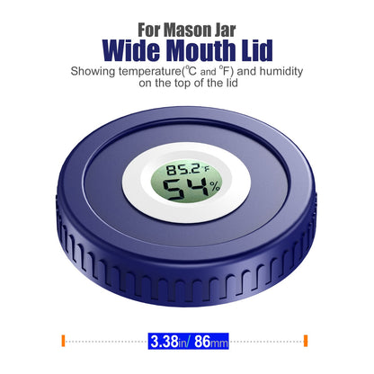 Airtight Mason Jar Lids Built-In Stash Hygrometer Herb Curing monitor fits all Ball Wide Mouth Mason Jars