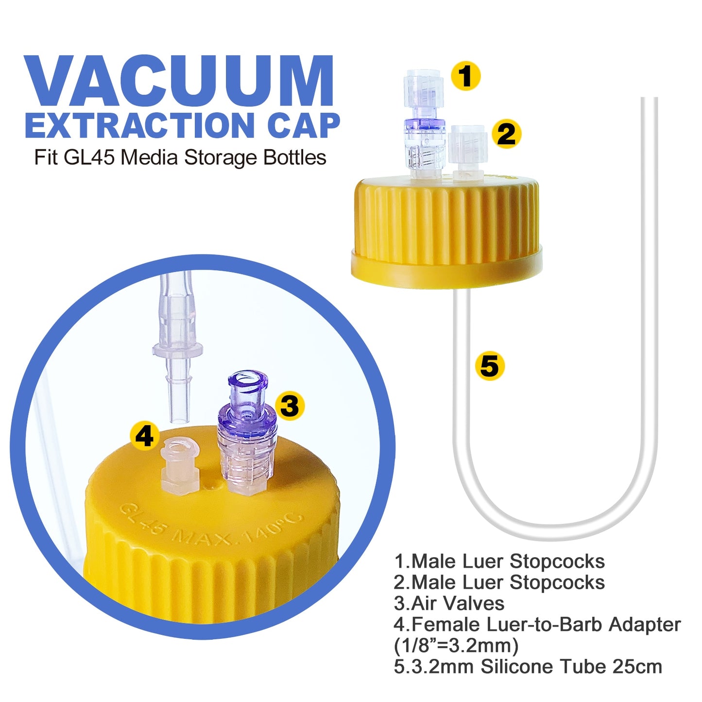 GL45 Sterile Vacuum Filter Cap with 0.22um PES Membrane,Bottle Top Reuseable  By KS-Tek