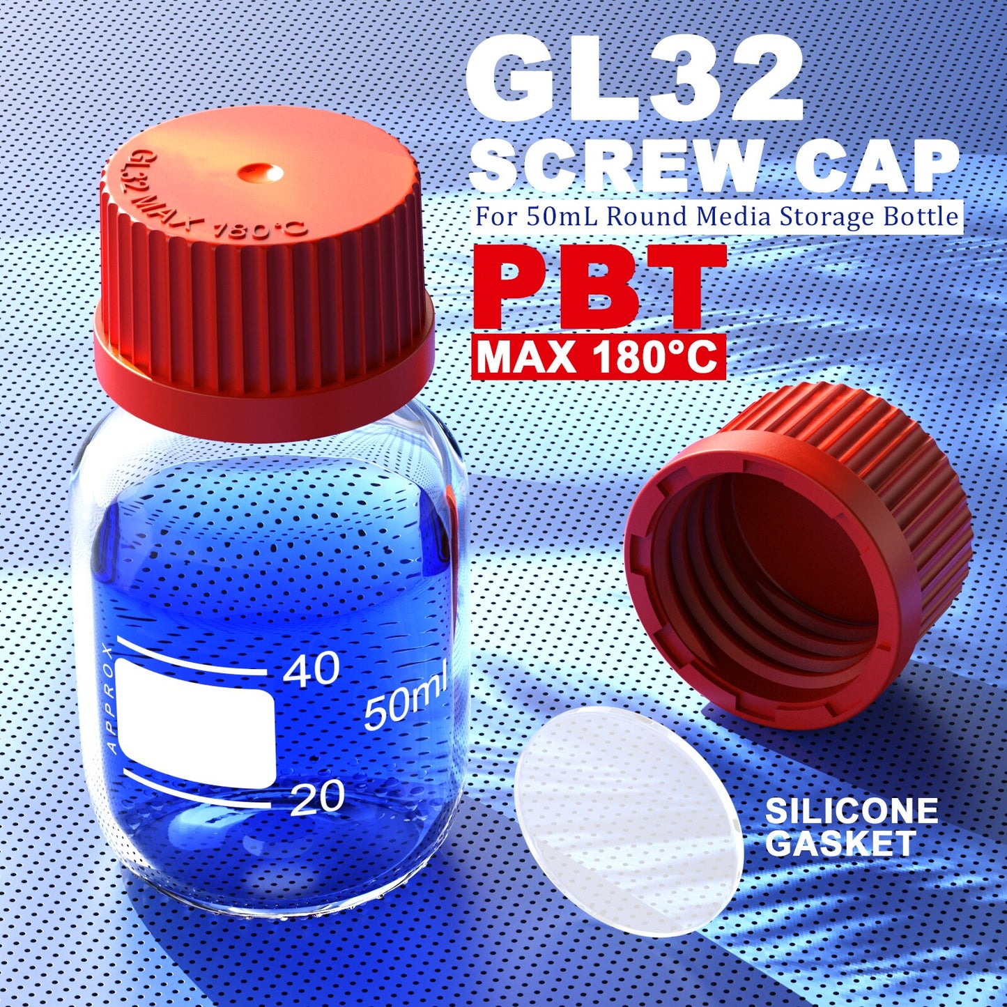 Ks-Tek GL45 PBT/PP Screw Cap,with Pour Ring,PTFE Silecone Gasket,Silecone Gasket,PBT Pour Ring