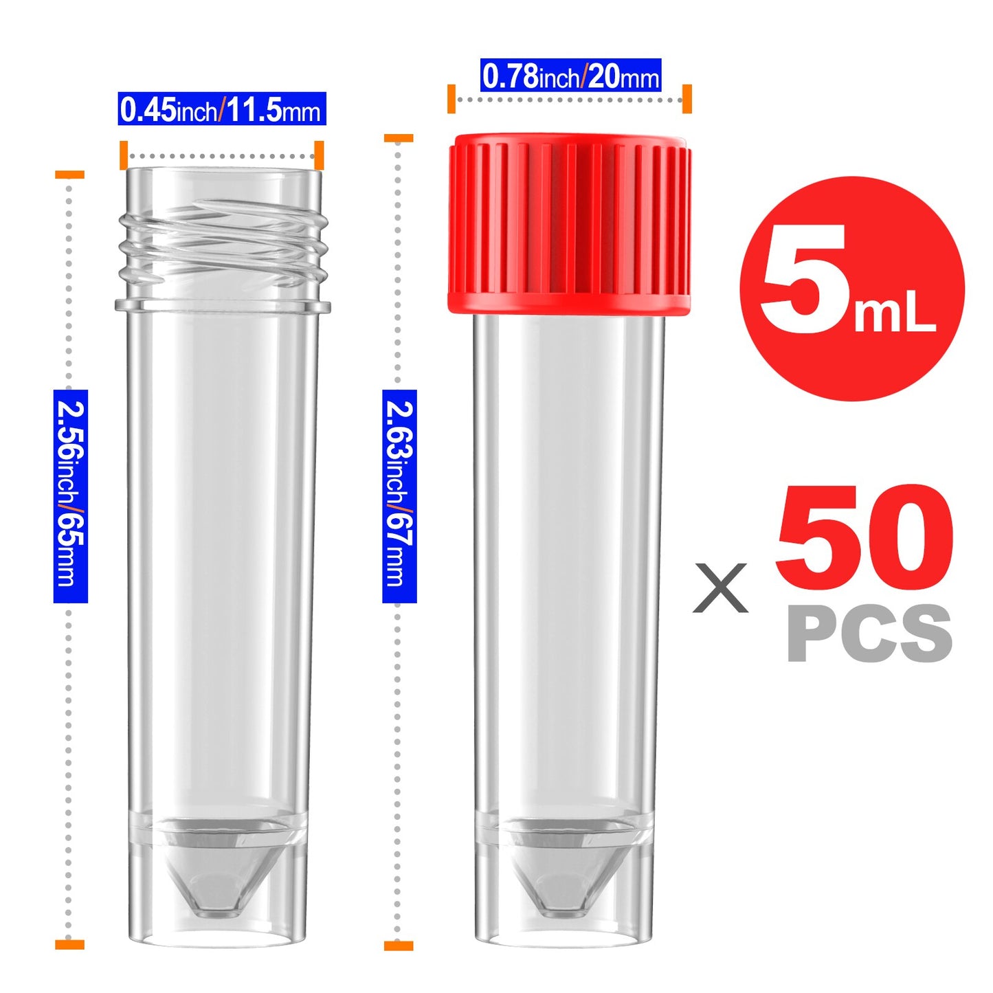 10mL Transport Tube with Attached Red Screw Cap ,with Recess for Swab ,Round Bottom,RNase,DNase & pyrogen Free(50pcs)